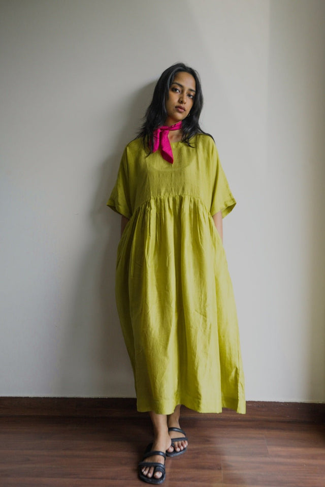 Lime Green Kimono Sleeve Dress - Dress - Mizyana