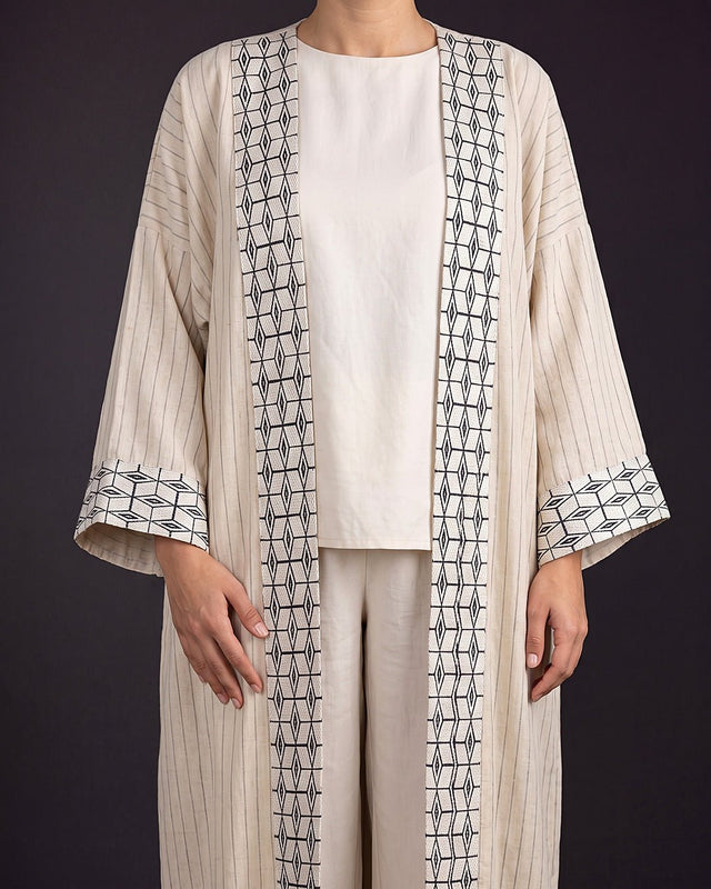 Linen Textured Open Abaya - Abaya - Mizyana
