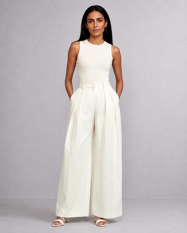 Long Pleated Cotton Trouser - Trousers - Mizyana