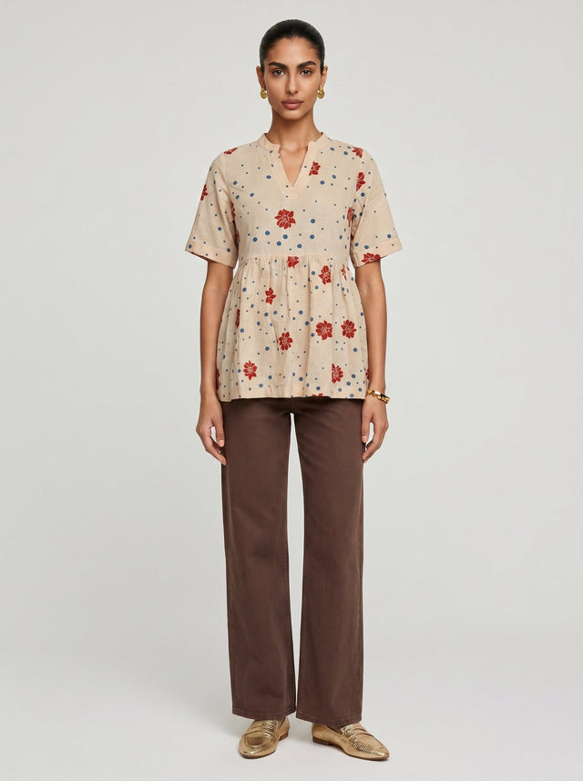 Lou Beige Cotton Top - Shirt - Mizyana