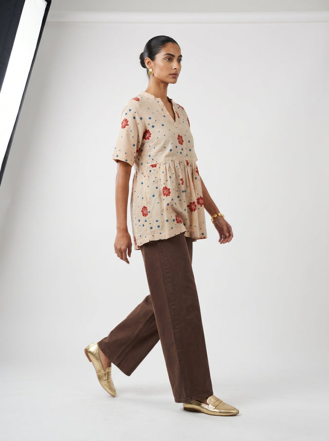 Lou Beige Cotton Top - Shirt - Mizyana