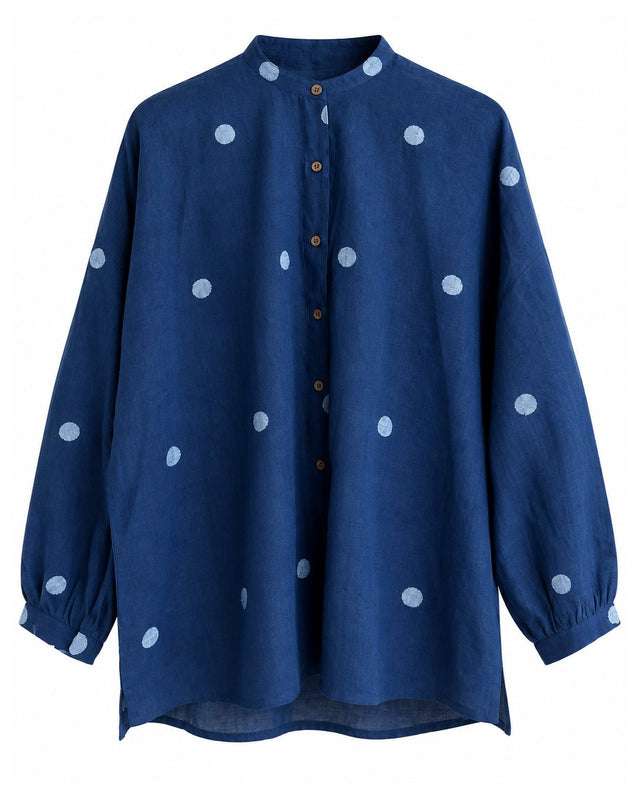 Lunar Indigo Jamdani Moon Motif Oversized Cotton Shirt - Shirt - Mizyana