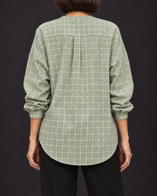 Madras Flair Sage Green Checked Handwoven Cotton Shirt - Shirt - Mizyana