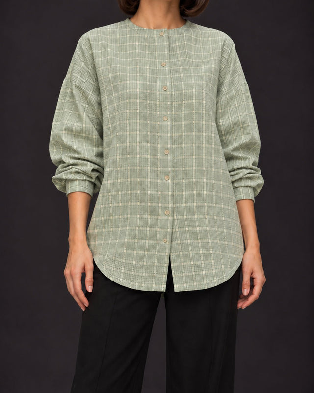 Madras Flair Sage Green Checked Handwoven Cotton Shirt - Shirt - Mizyana