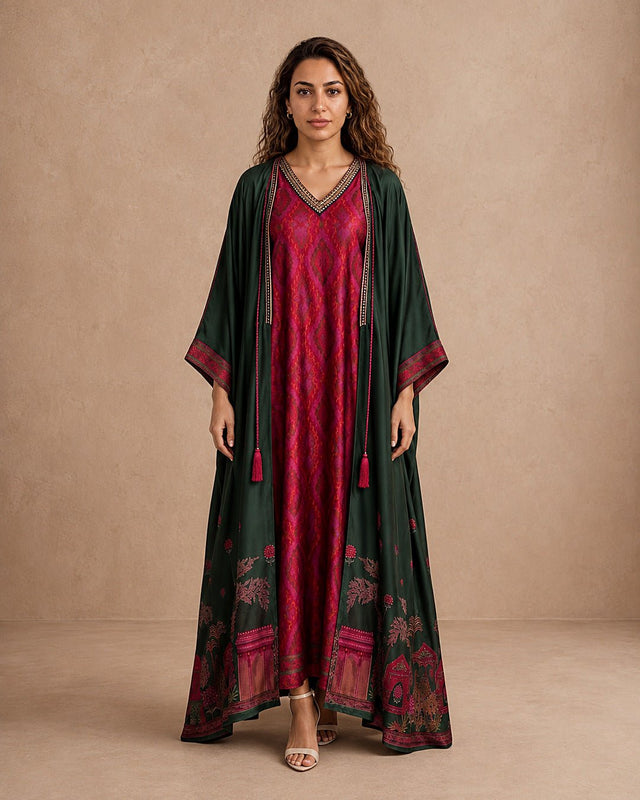 Manzare Green Dress & Cape Kaftan - Kaftan - Mizyana