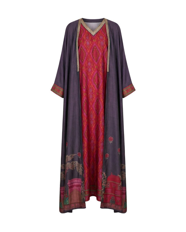 Manzare Jacquard Inner Gown and Open-Front Cape Kaftan Set - Kaftan - Mizyana
