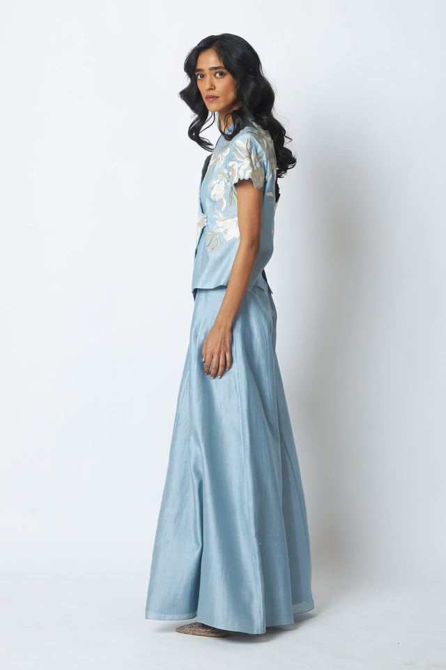 Marisol - Window Wrap Vest & Divided Skirt - Two-Piece Set - Mizyana
