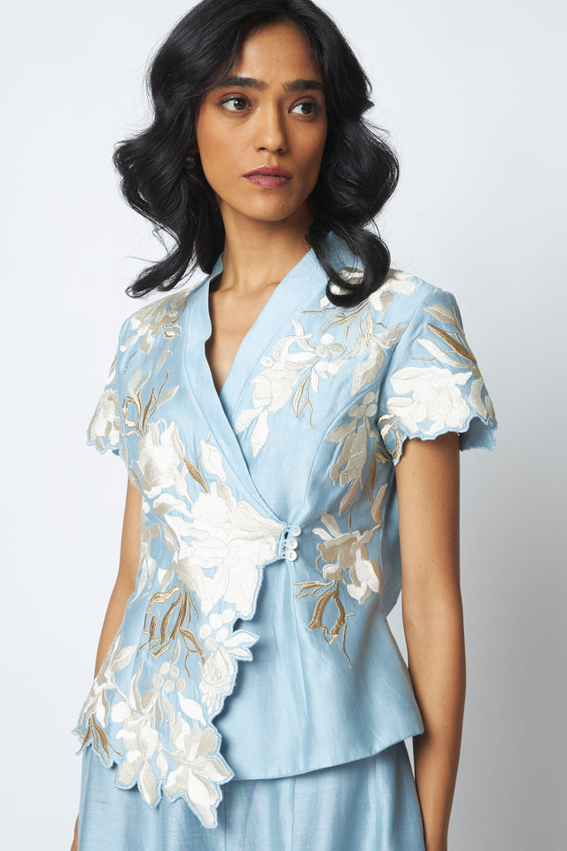 Marisol - Window Wrap Vest & Divided Skirt - Two-Piece Set - Mizyana