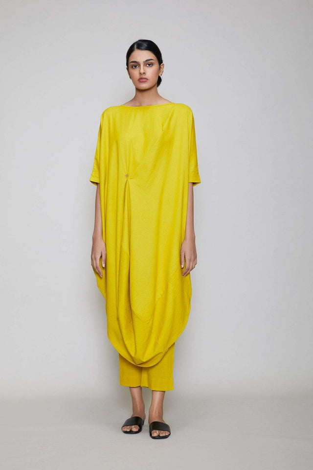 Mati Cowl Button Tunic Set - Yellow - Two-Piece Set - Mizyana