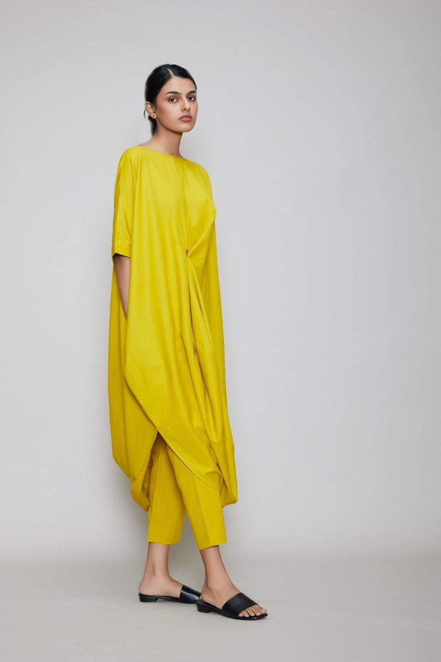 Mati Cowl Button Tunic Set - Yellow - Two-Piece Set - Mizyana