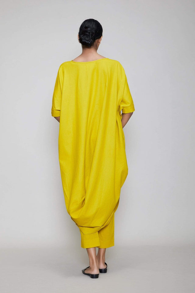 Mati Cowl Button Tunic Set - Yellow - Two-Piece Set - Mizyana