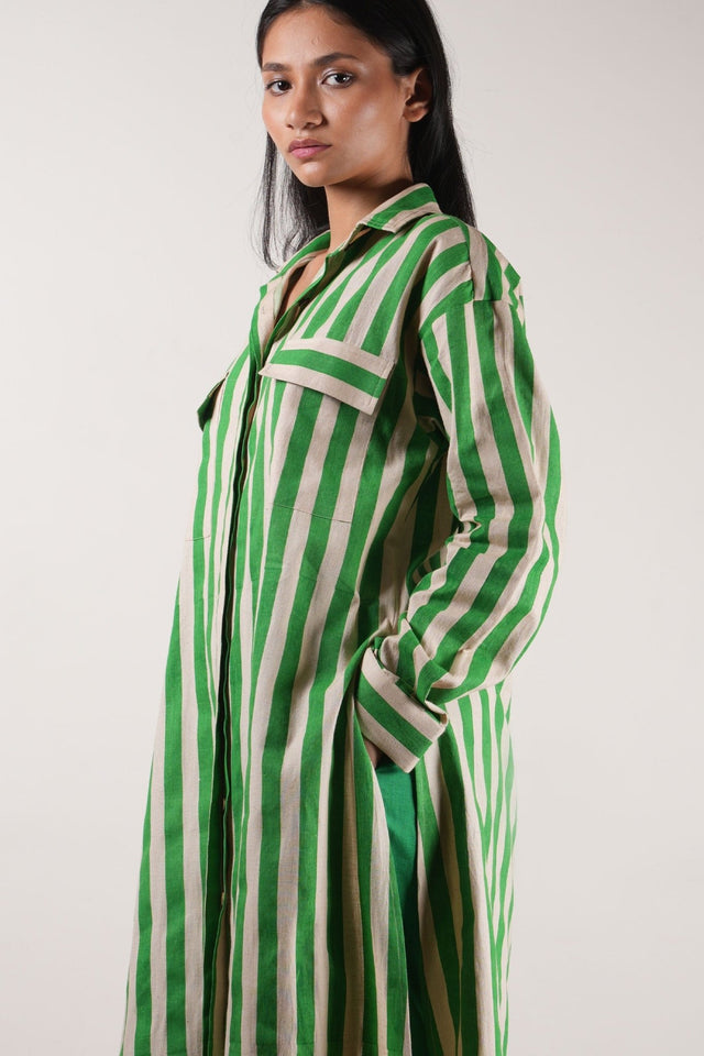 Mati Green Striped Tunic Set (2 PCS) - Two-Piece Set - Mizyana