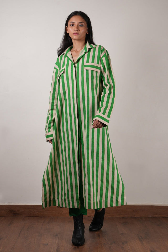 Mati Green Striped Tunic Set (2 PCS) - Two-Piece Set - Mizyana