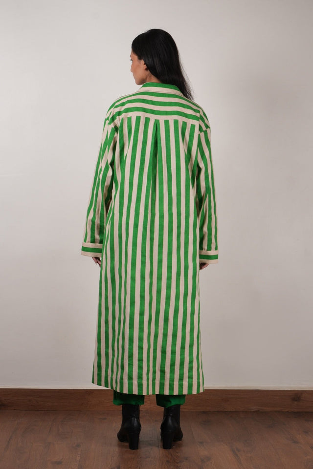 Mati Green Striped Tunic Set (2 PCS) - Two-Piece Set - Mizyana