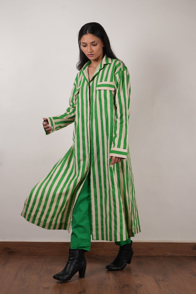 Mati Green Striped Tunic Shirt Dress - Dress - Mizyana