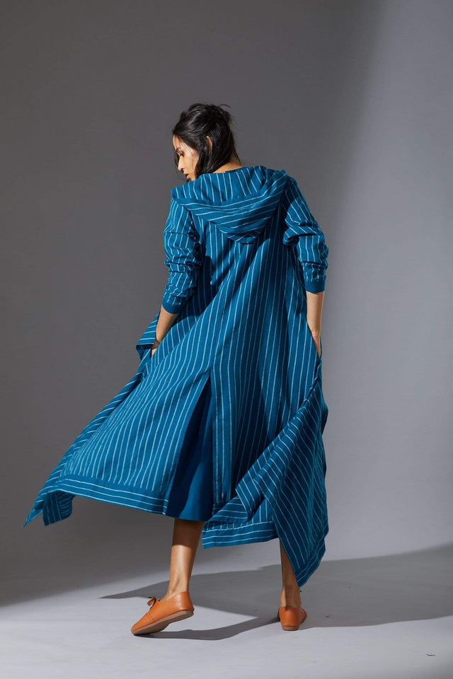 Mati Hooded Koza Blue Dress & Overlay Set - Dress - Mizyana