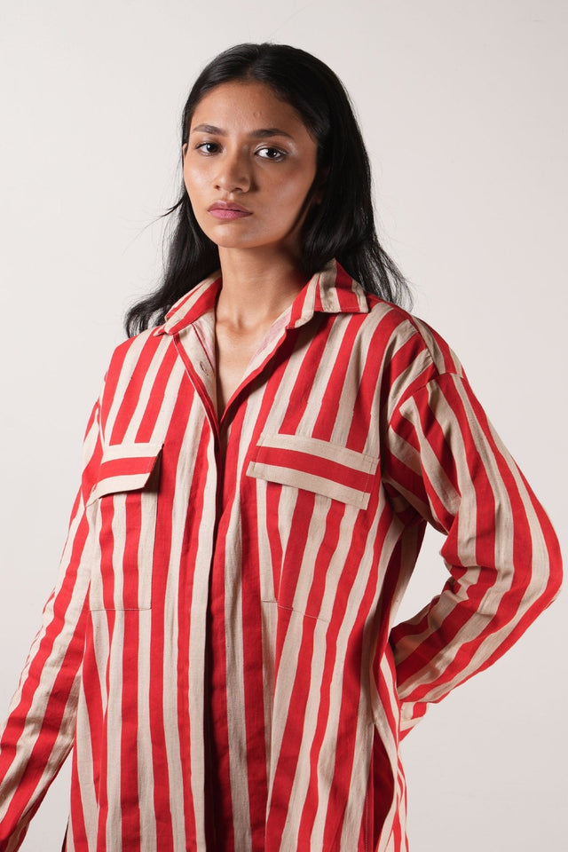 Mati Red Striped Tunic Set (2 PCS) - Two-Piece Set - Mizyana