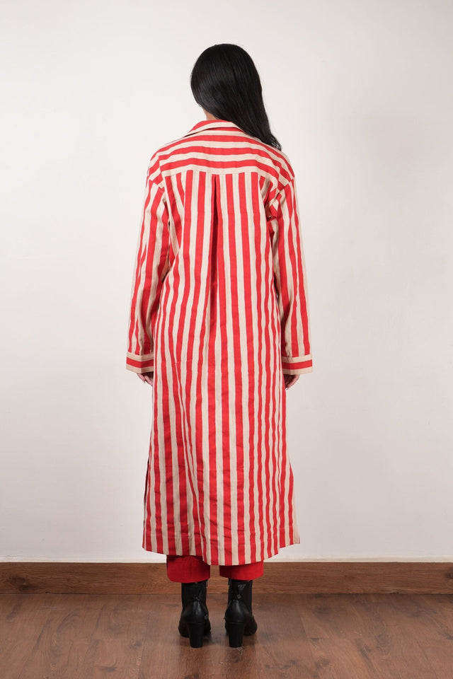 Mati Red Striped Tunic Set (2 PCS) - Two-Piece Set - Mizyana