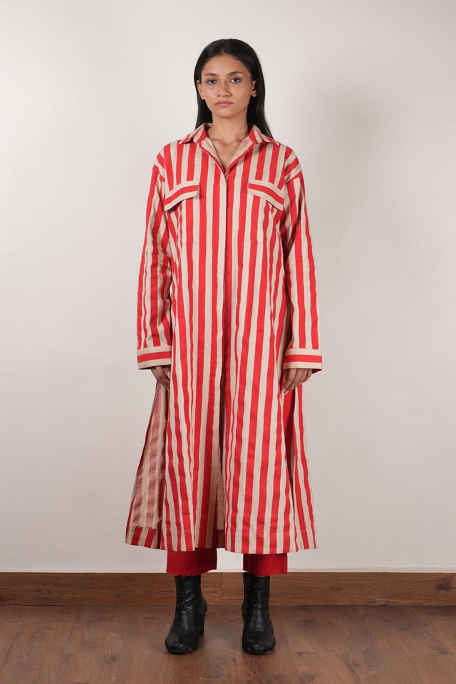 Mati Red Striped Tunic Set (2 PCS) - Two-Piece Set - Mizyana