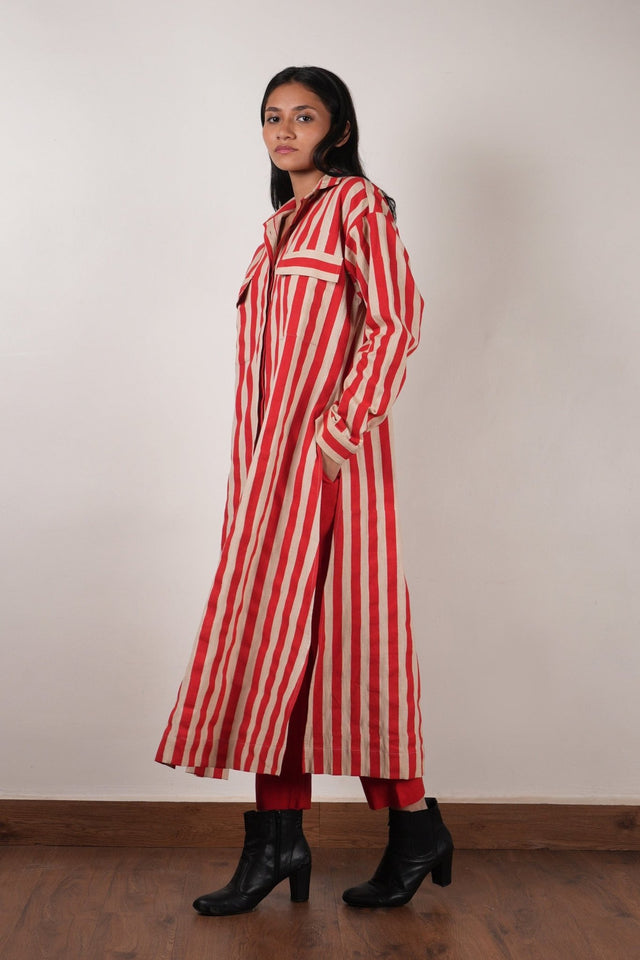 Mati Red Striped Tunic Set (2 PCS) - Two-Piece Set - Mizyana
