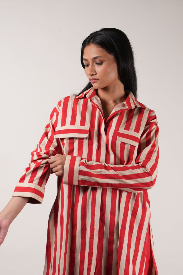 Mati Red Striped Tunic Set (2 PCS) - Two-Piece Set - Mizyana