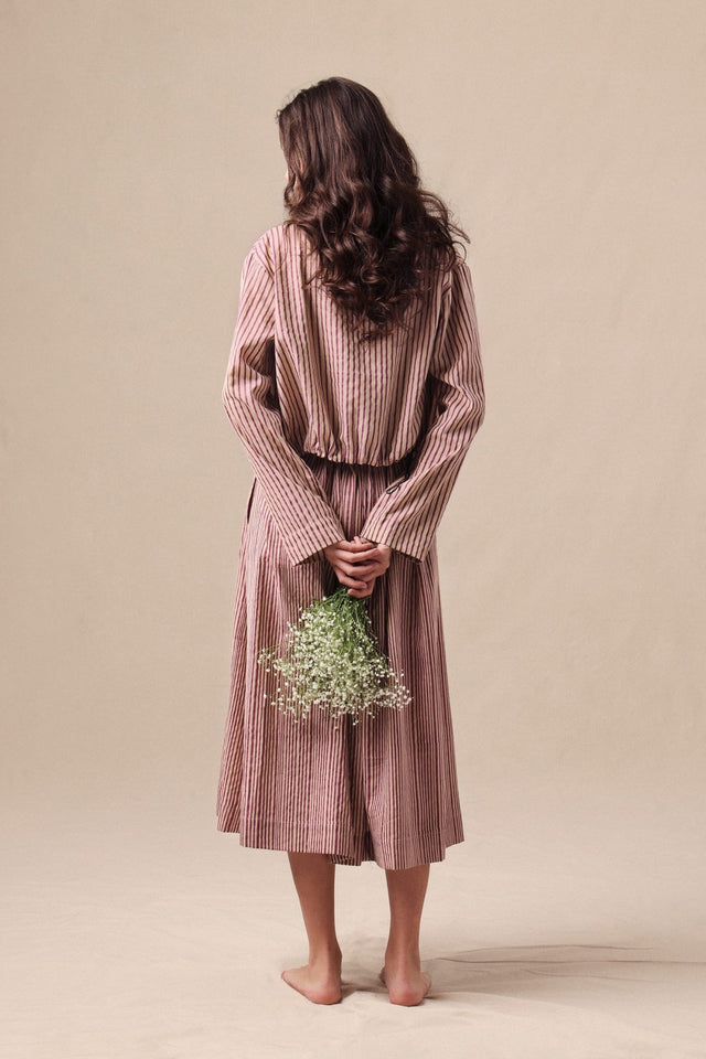 Mauve Striped Bodysuit Box Pleated Skirt and Crop Jacket Co-Ord Set (3 PCS) - Three-Piece Set - Mizyana