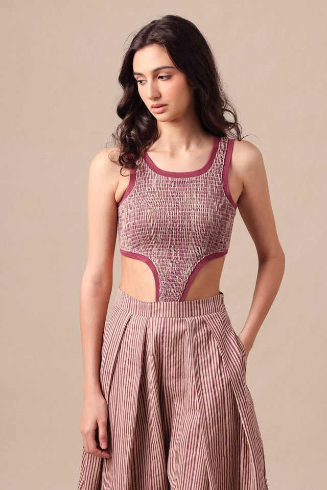 Mauve Striped Bodysuit - Mizyana