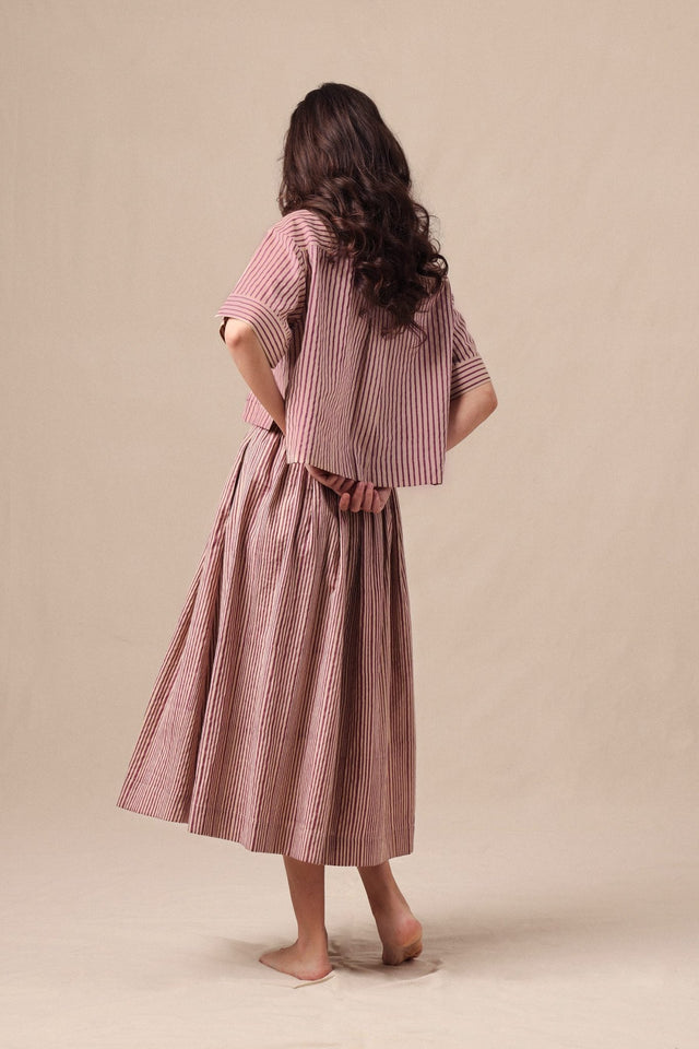 Mauve Striped Box Pleated Skirt - Skirt - Mizyana