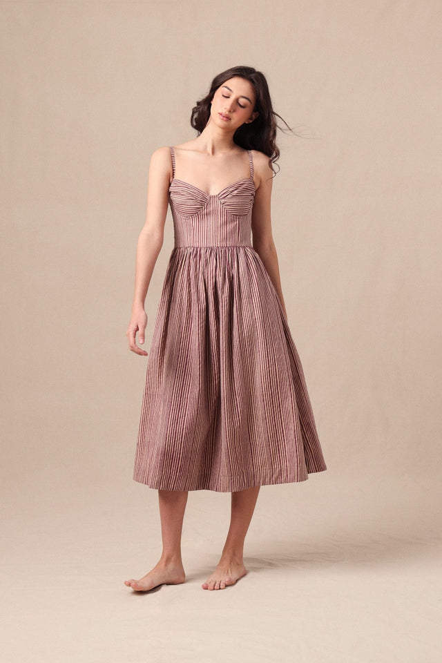 Mauve Striped Corset Dress - Dress - Mizyana