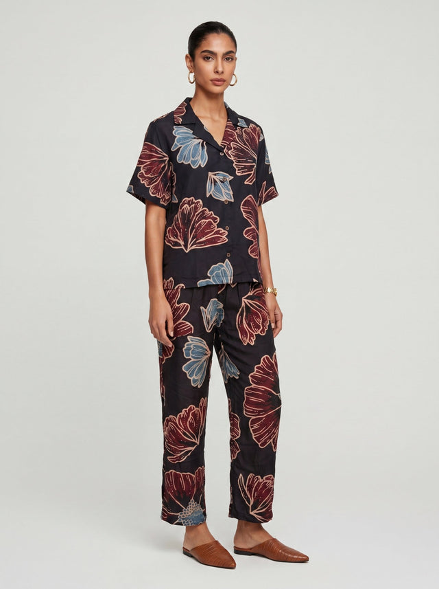 May Black Modal Floral Co-ord set - Co-ord Set - Mizyana