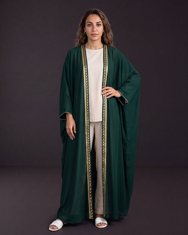 Meridian Satin Embellished Open Abaya - Abaya - Mizyana