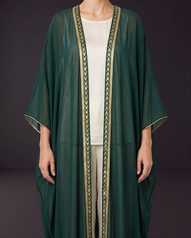Meridian Satin Embellished Open Abaya - Abaya - Mizyana