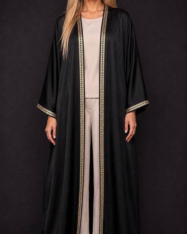 Midnight Satin Braid Abaya - Abaya - Mizyana
