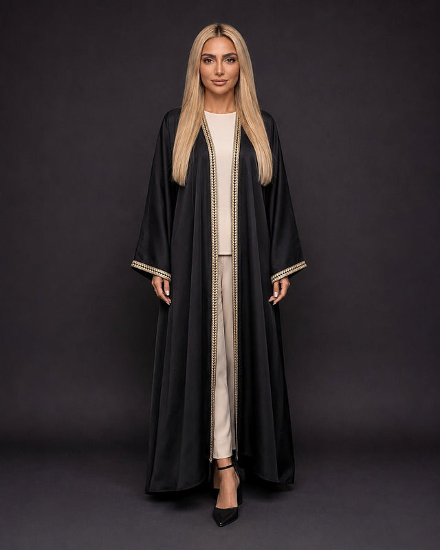 Midnight Satin Braid Abaya - Abaya - Mizyana