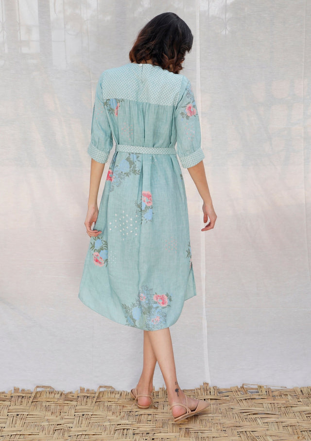 Mint Front Pleat Slip Linen Dress - Dress - Mizyana