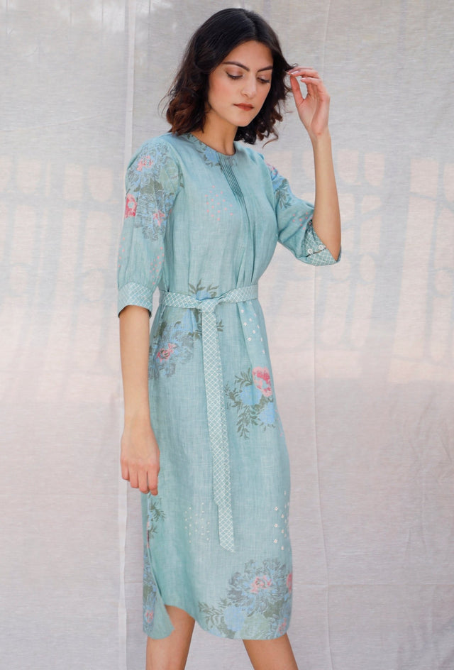 Mint Front Pleat Slip Linen Dress - Dress - Mizyana