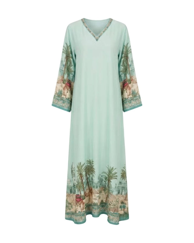 Mint Heritage Digital Print Cotton Jalabiya - Jalabiya - Mizyana
