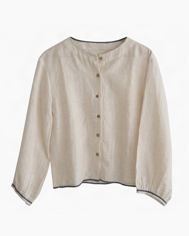 Mogra Ivory Organic Kala Cotton Blouse with Balloon Sleeves - Blouse - Mizyana