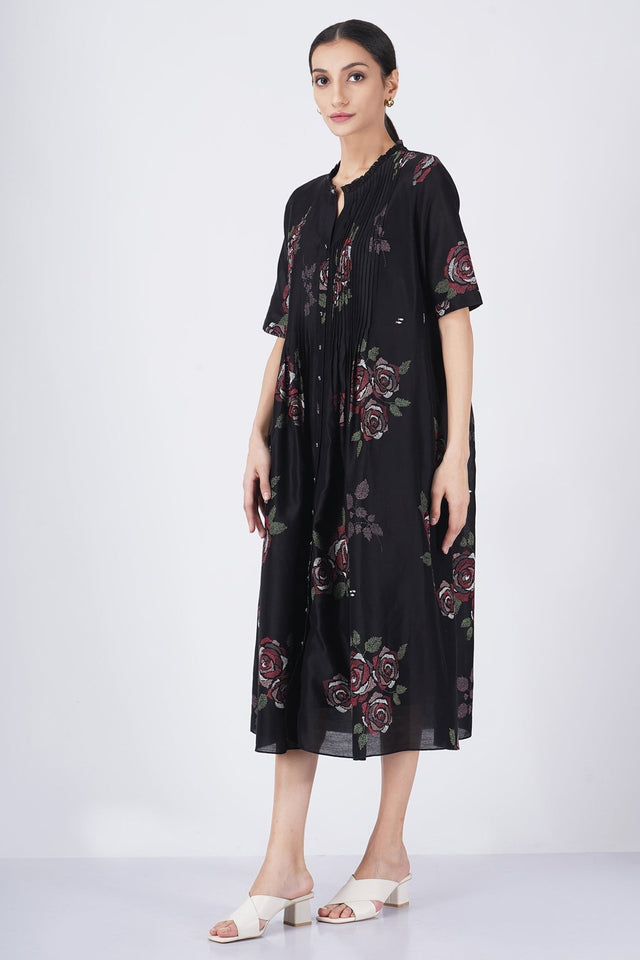 Multicolor rose printed pleated dress - Dress - Mizyana
