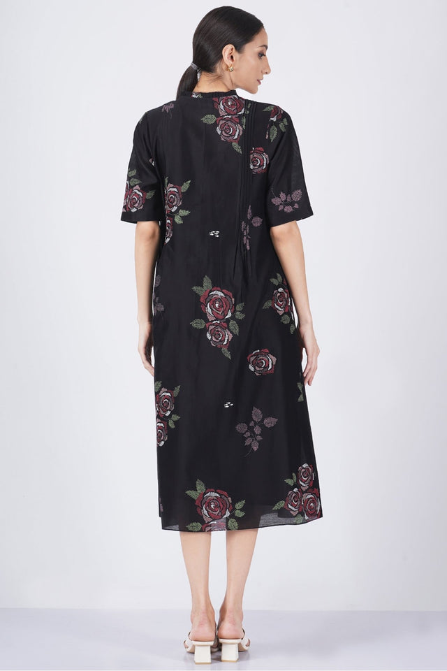 Multicolor rose printed pleated dress - Dress - Mizyana