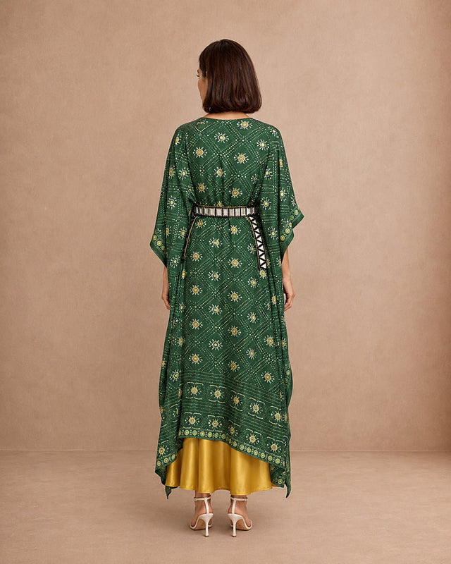 Naqsh Green Cape & Dress Kaftan Set - Kaftan - Mizyana