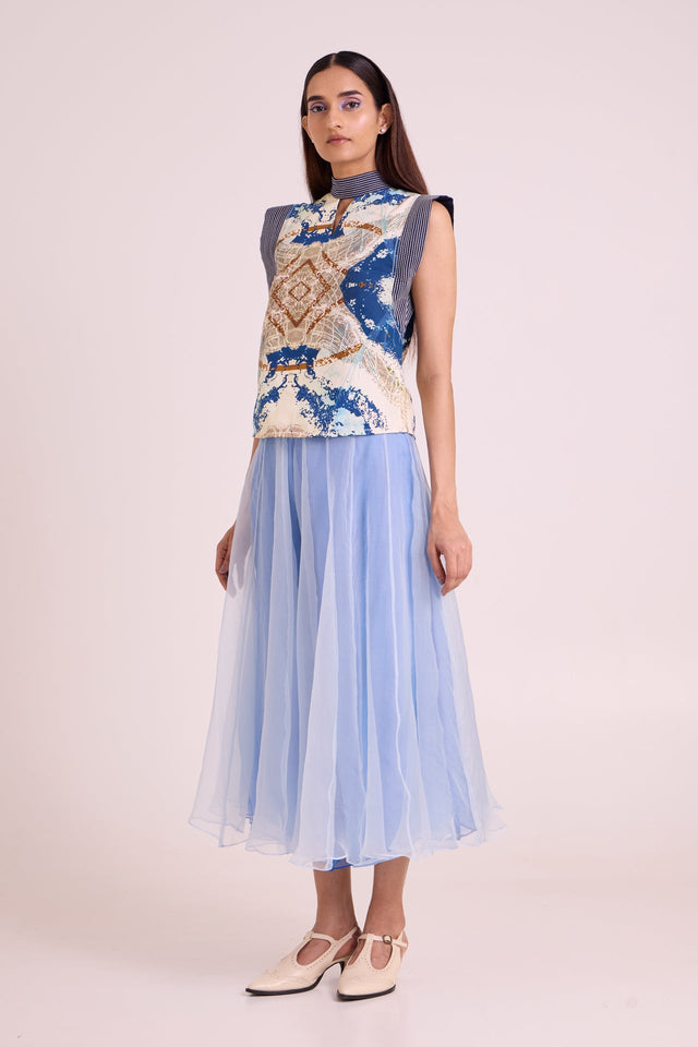 Niloy - Drift Away Divided Skirt + Square Top - Two-Piece Set - Mizyana