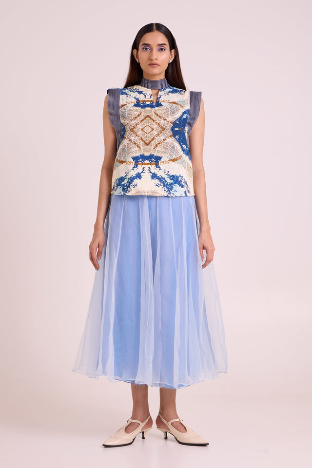 Niloy - Drift Away Divided Skirt + Square Top - Two-Piece Set - Mizyana