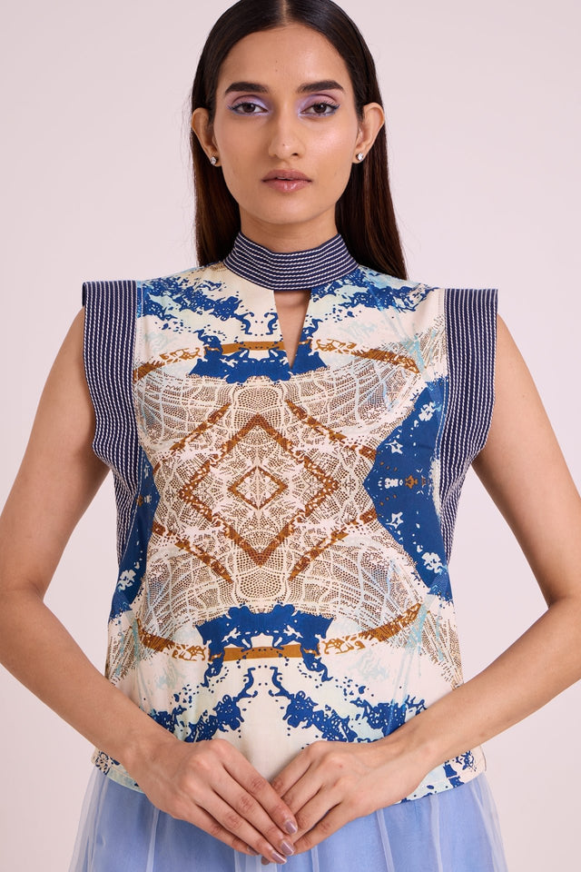 Niloy - Drift Away Divided Skirt + Square Top - Two-Piece Set - Mizyana