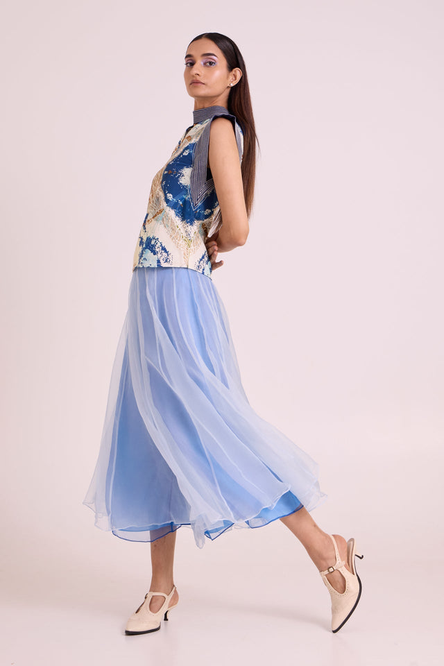 Niloy - Drift Away Divided Skirt + Square Top - Two-Piece Set - Mizyana