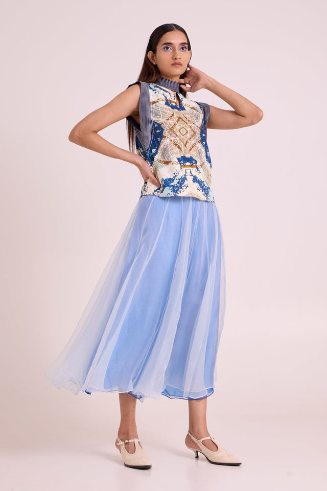 Niloy - Drift Away Divided Skirt + Square Top - Two-Piece Set - Mizyana