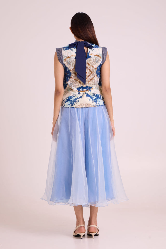 Niloy - Drift Away Divided Skirt + Square Top - Two-Piece Set - Mizyana