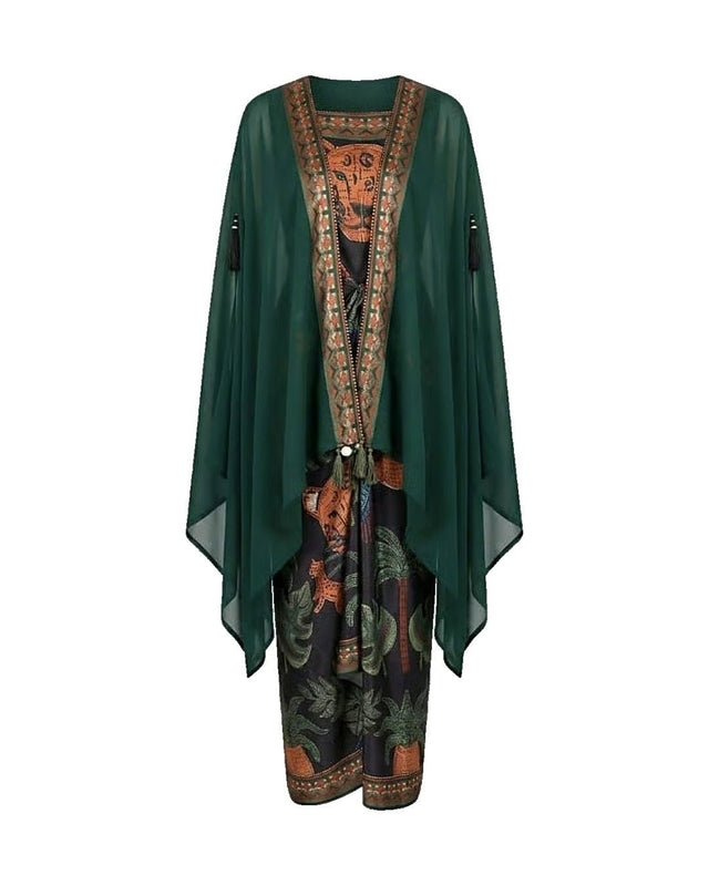 Nimra Cape & Dress Kaftan Set - Two-Piece Set - Mizyana