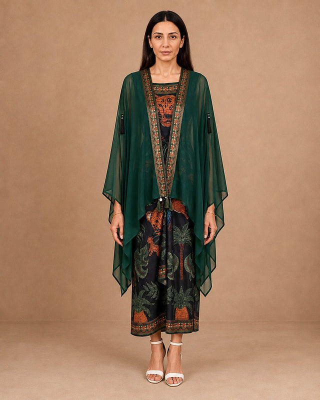 Nimra Cape & Dress Kaftan Set - Two-Piece Set - Mizyana