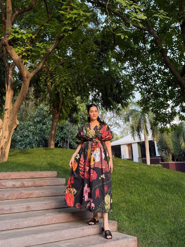 Nirvana Dress in Sol Garden print (Midnight Black) - Dress - Mizyana